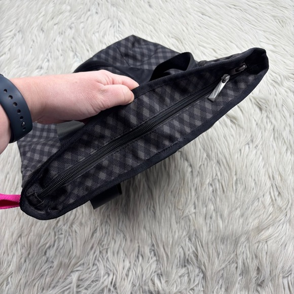 Nike Plaid Gingham Zip Top Tote Bag Gym Lunch Work Black Gray Pink - Picture 5 of 7